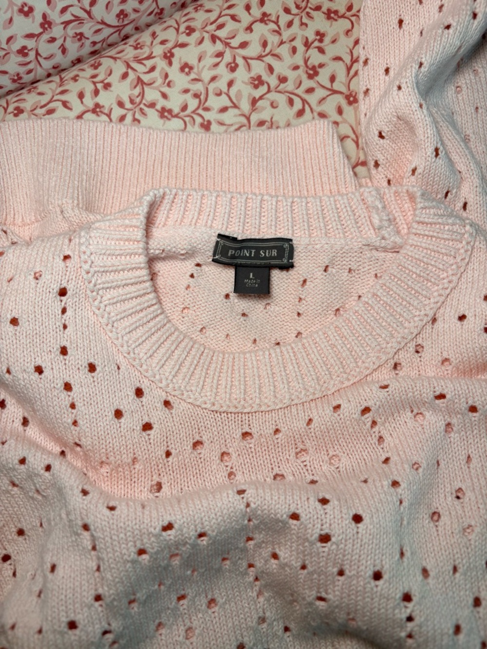 Point Sur Crewneck Pointelle Knit Sweater in Soft Pink - Picture 3 of 6